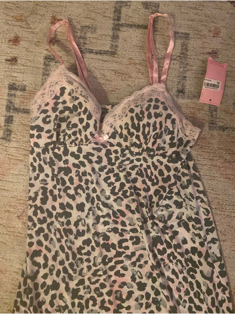 Women's Jenni Leopard Print Lace-Trim Chemise - Pink/Gray(xS)